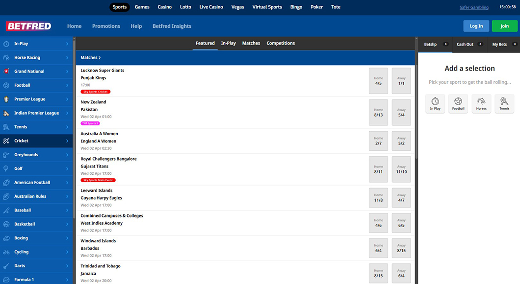 Cricket betting markets at Betfred