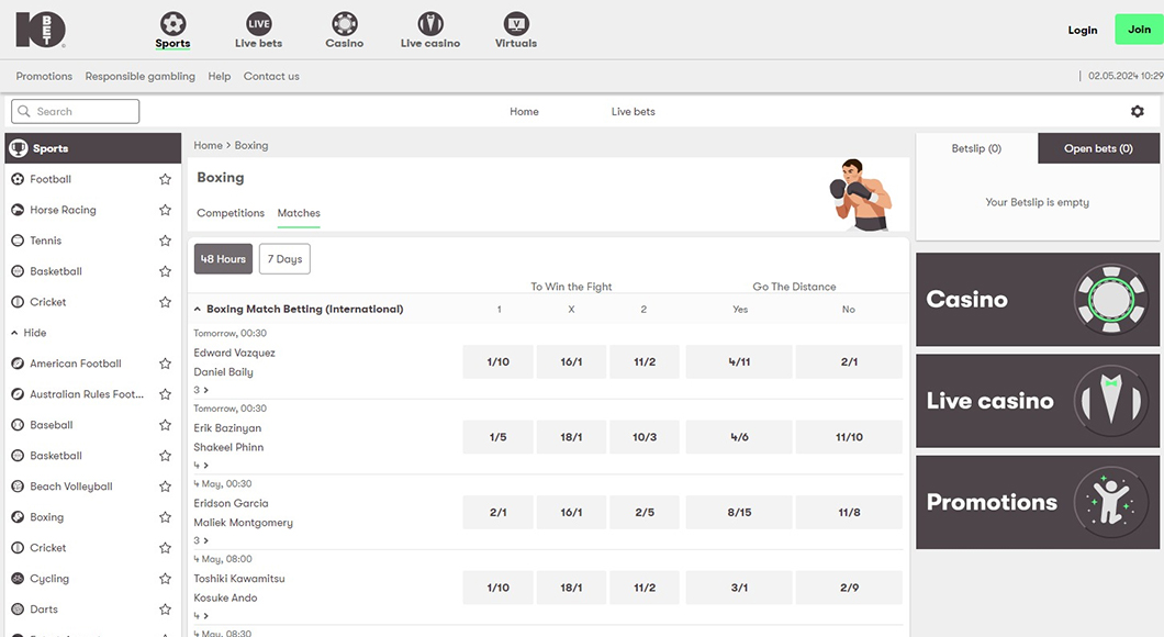 Boxing Betting on the 10bet website.