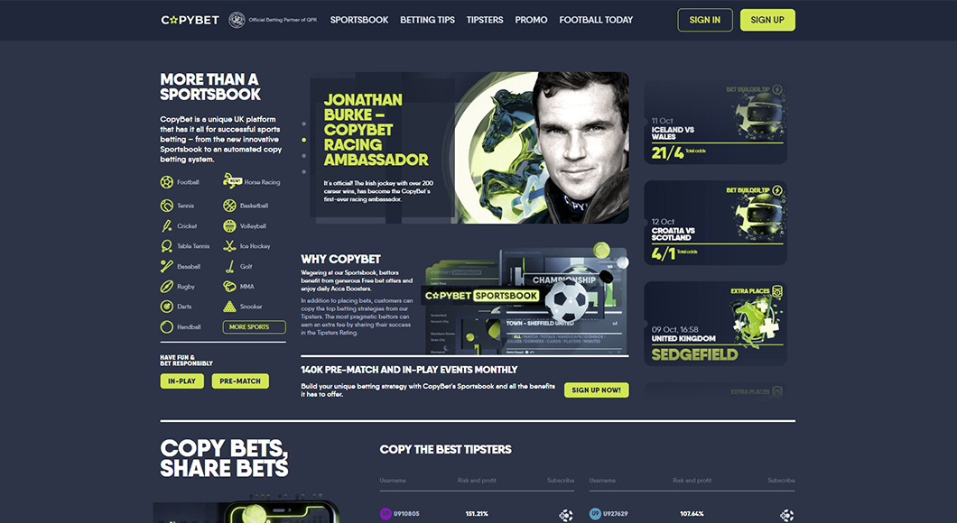  Sports betting on the CopyBet website