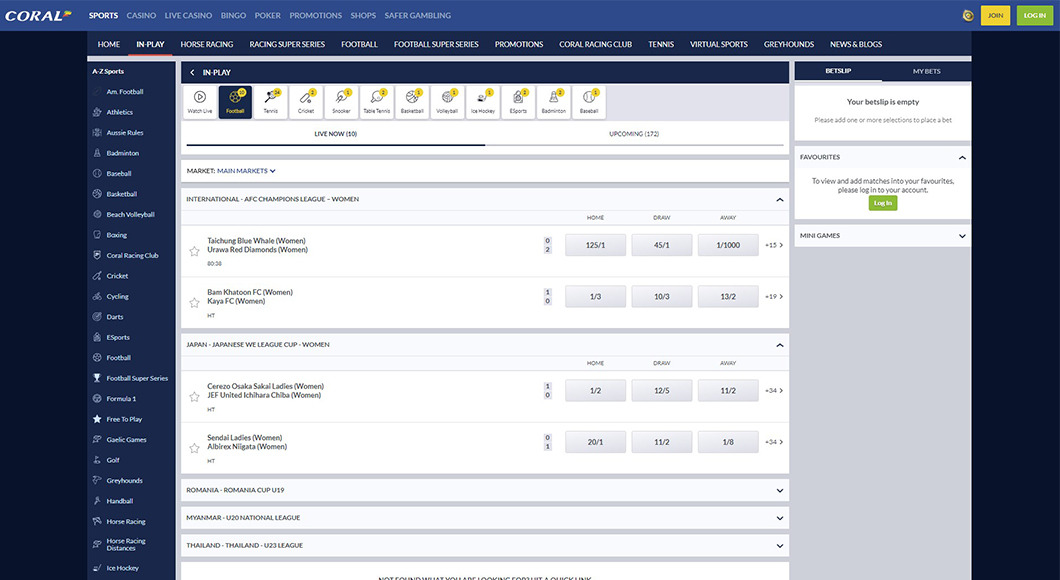  In-play Betting on the Coral website
