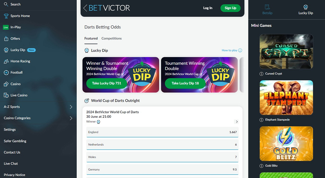  Darts Betting on the BetVictor website.