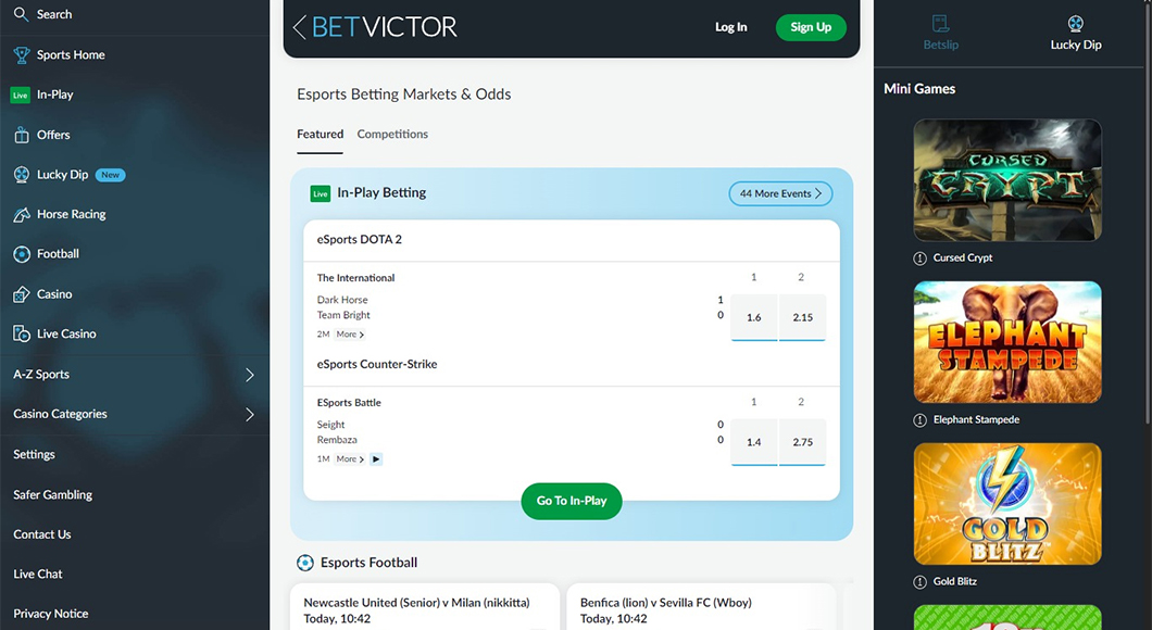  Esports Betting on the BetVictor website.