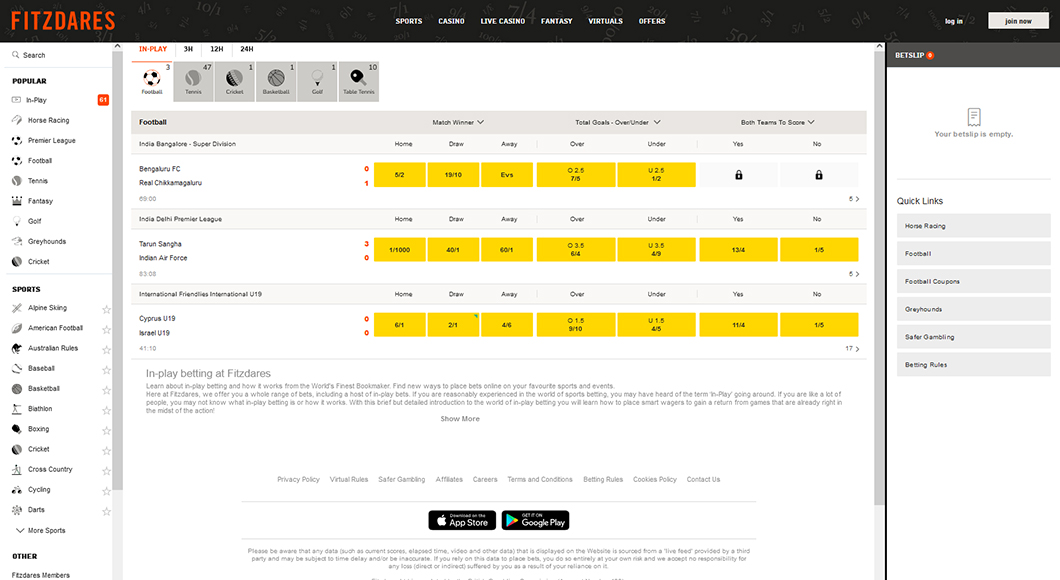 In-play Betting on the Fitzdares website