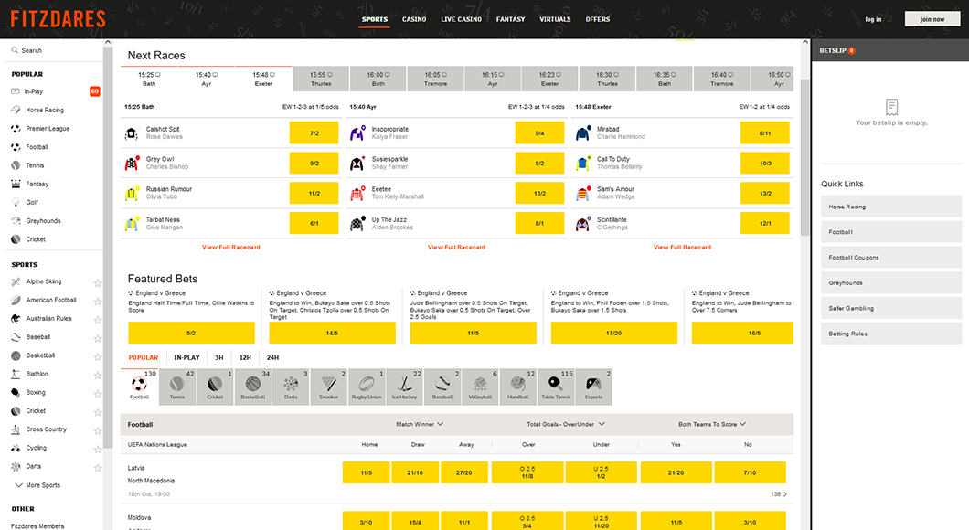 Sports betting on the Fitzdares website