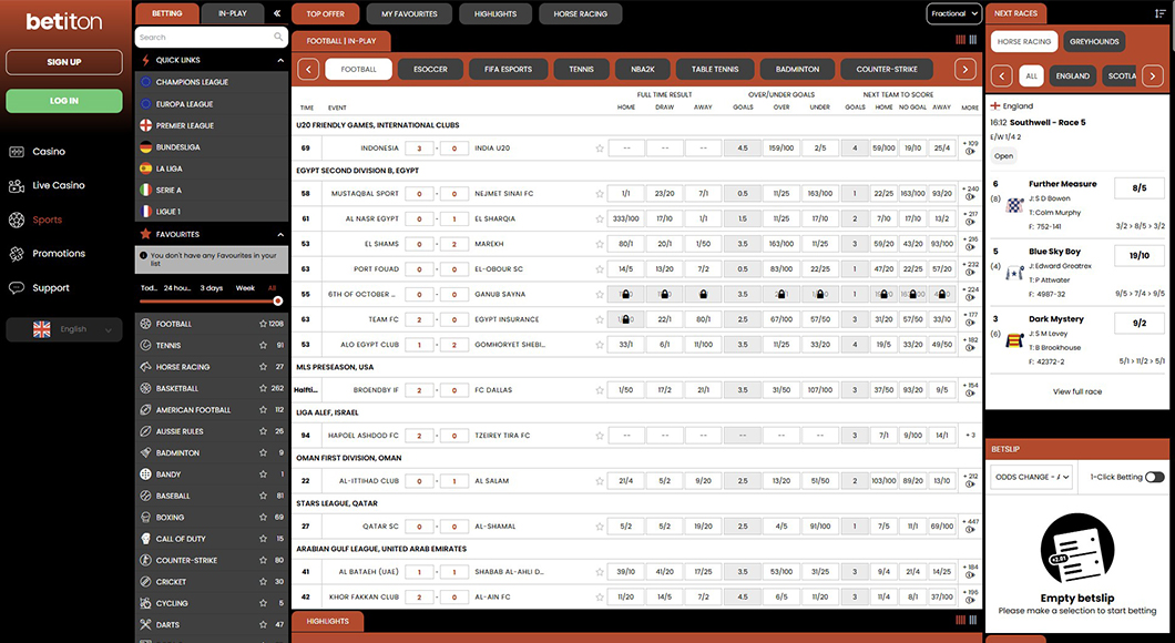 Football betting on the Betiton website.