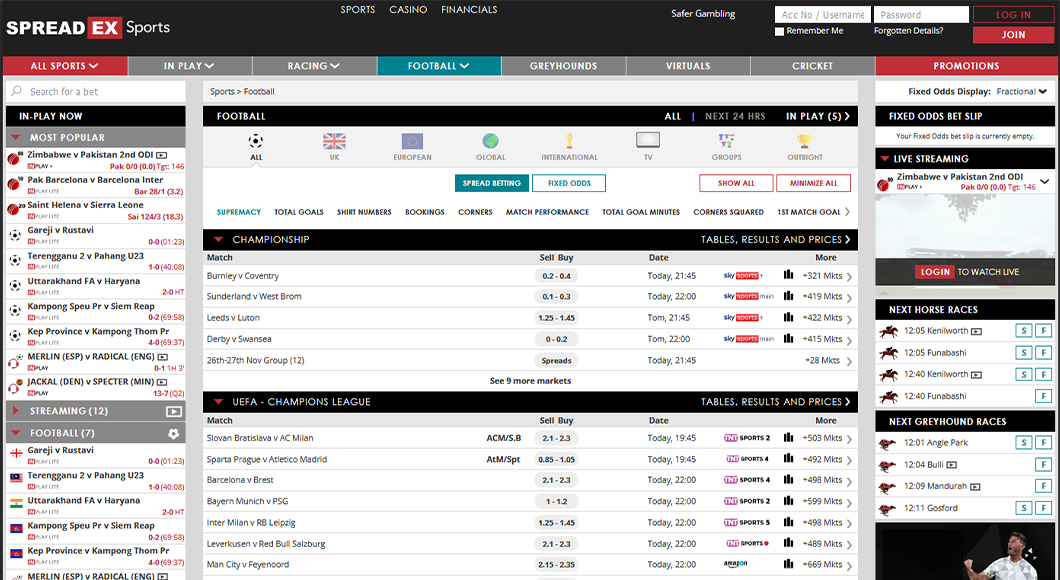 Football betting on the Spreadex website.