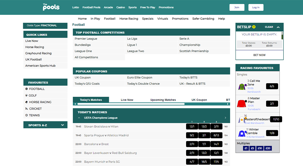 Football betting on the The Pools website.