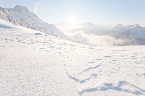 View of a blown deep snow slope without contrast enhancing lenses: The contours blur.