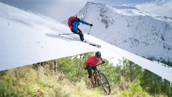 241029_7 Materialien für die Zukunft Skifahrer (oben), Mountainbiker (unten)