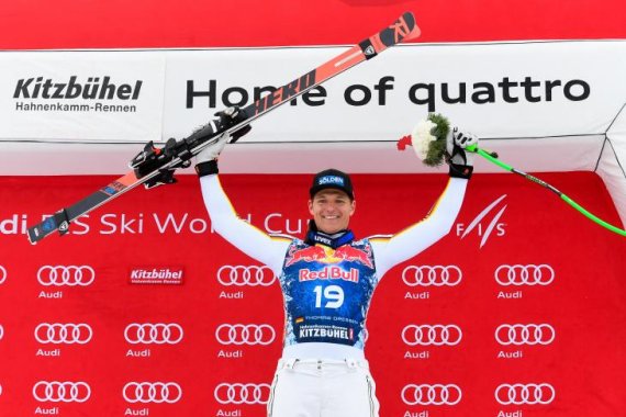 Thomas Dreßen celebrates his first World Cup victory on the infamous Streif.