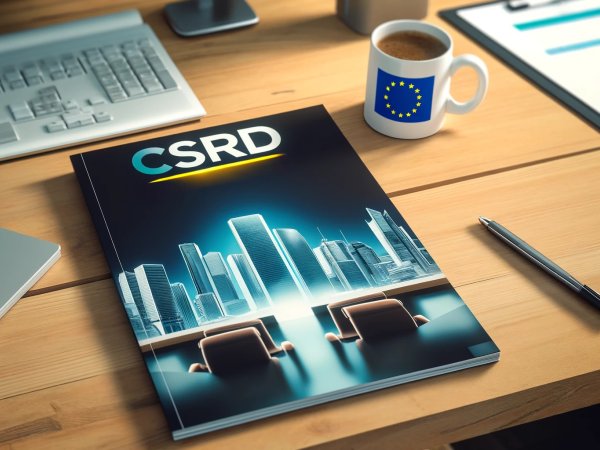 Ein CSRD Bericht liegt auf einem SChreibtisch.