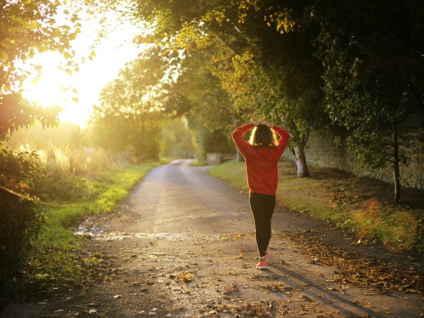 Woman goes for a walk in nature
