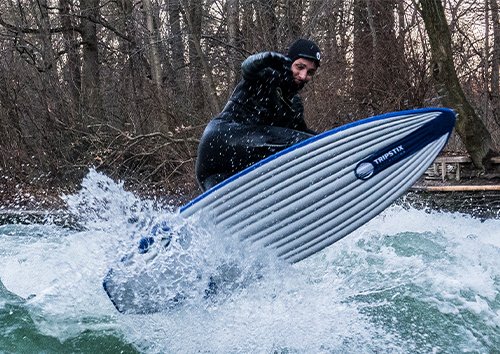 TRIPSTIX ClustAir Surfboards at river surfing at Eisbach Munich