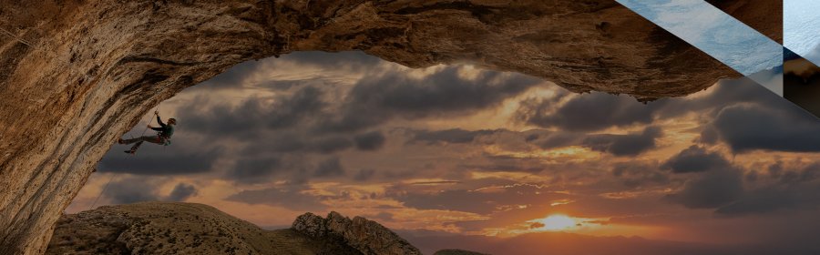 Kletterer in den Bergen mit Überhang